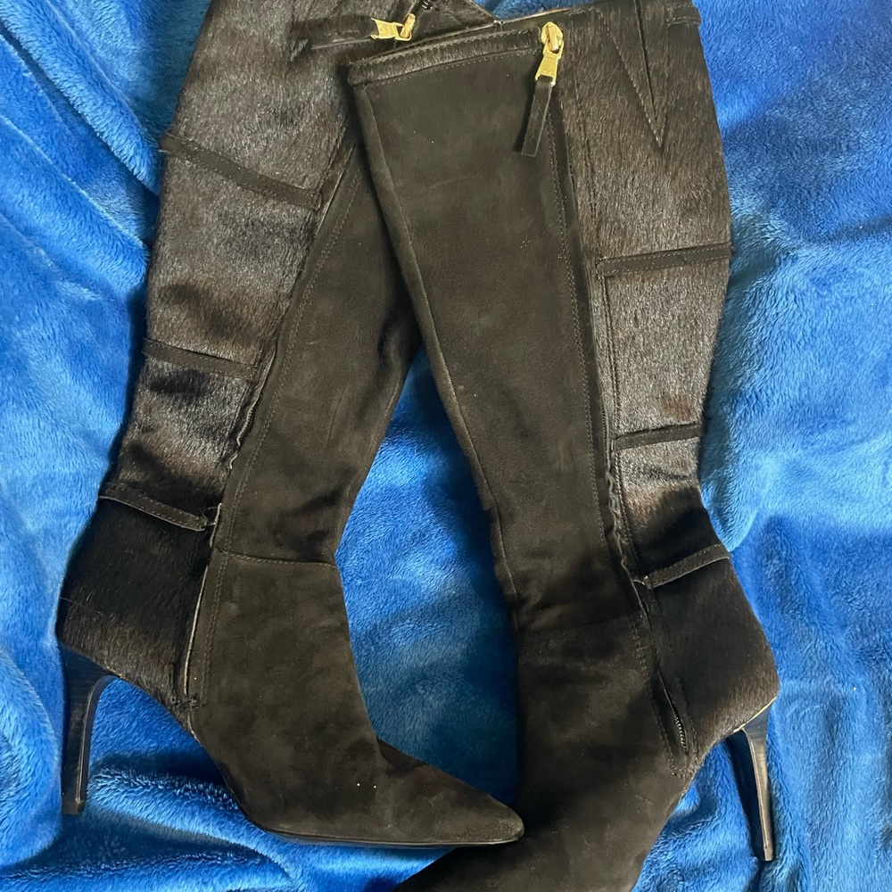 Ralph Lauren Vallerie Black Ginuwine suede and pony  fur Boots. (Rare).